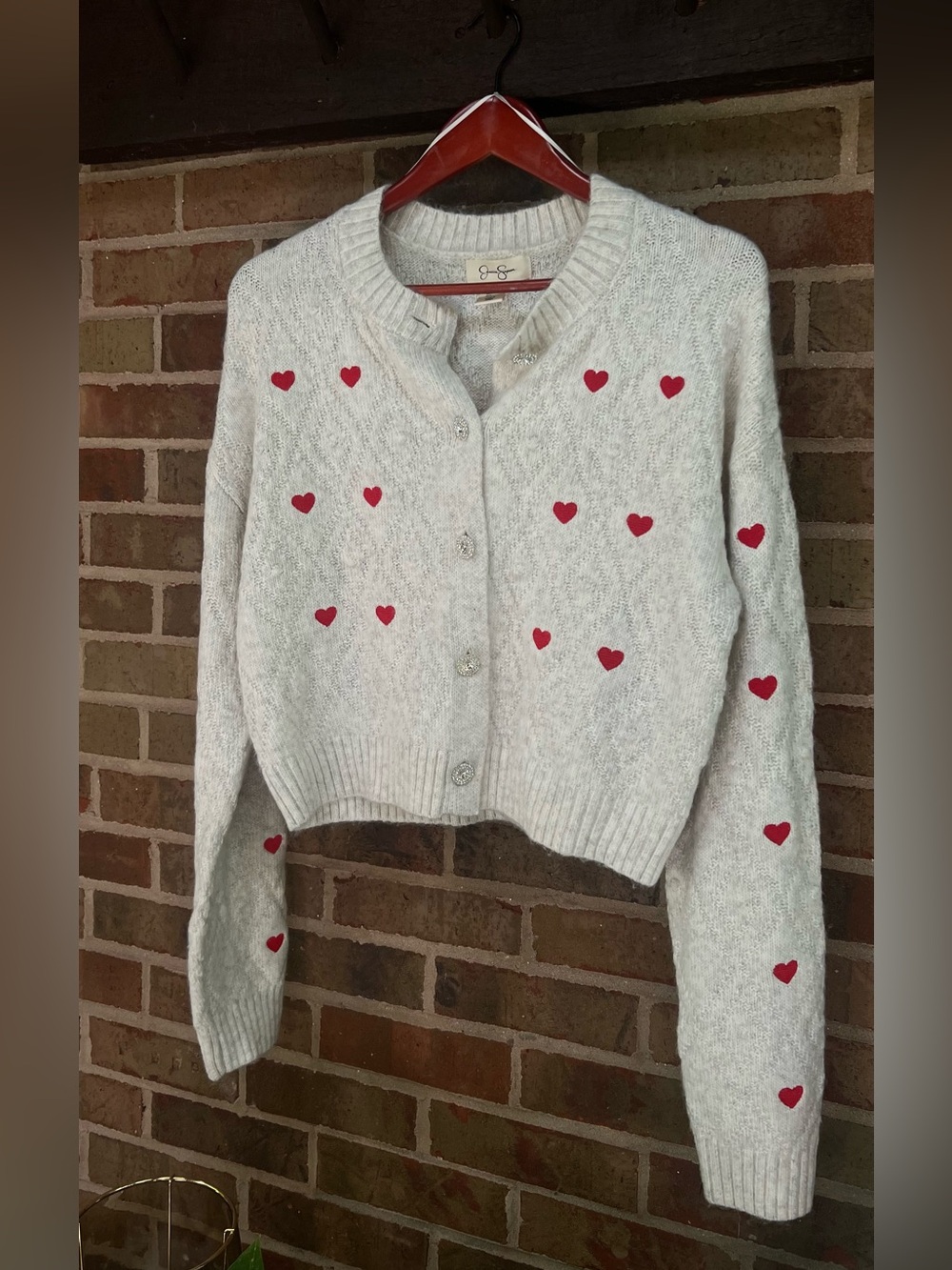 Jessica Simpson Cream Cardigan with Red Heart Motif